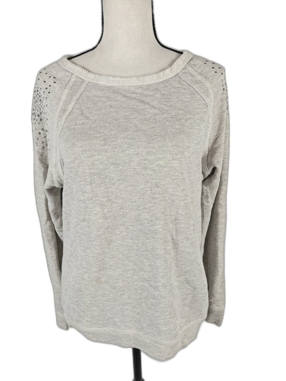 Women’s AQUA Sweatshirt Gray Rhinestone Studded Shoulder Size Medium
